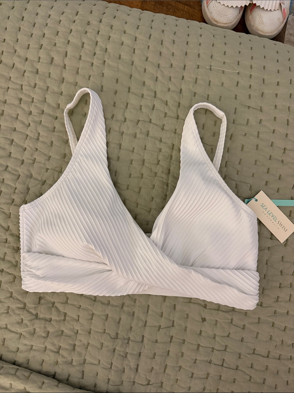 Seamless White Ribbed Swim Top
